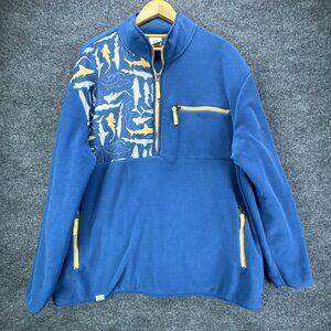 National Aquarium Fleece Jacket Unisex 2XL Blue Yellow Sharks 1/4 Zip Pullover